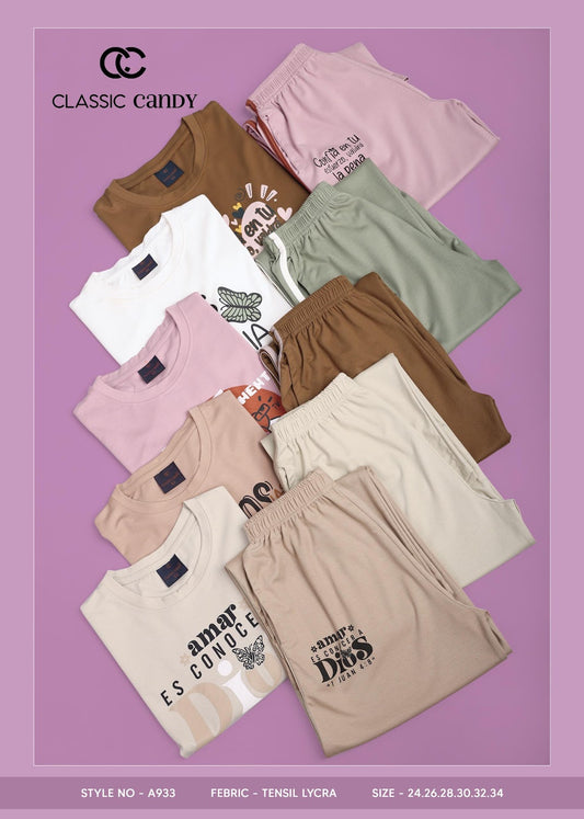 A933 Classic Candy Tencil Lycra Girls Pant Set Manufacturer Ahmedabad