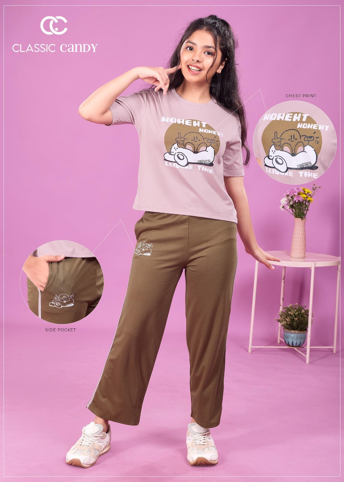 A933 Classic Candy Tencil Lycra Girls Pant Set Manufacturer Ahmedabad