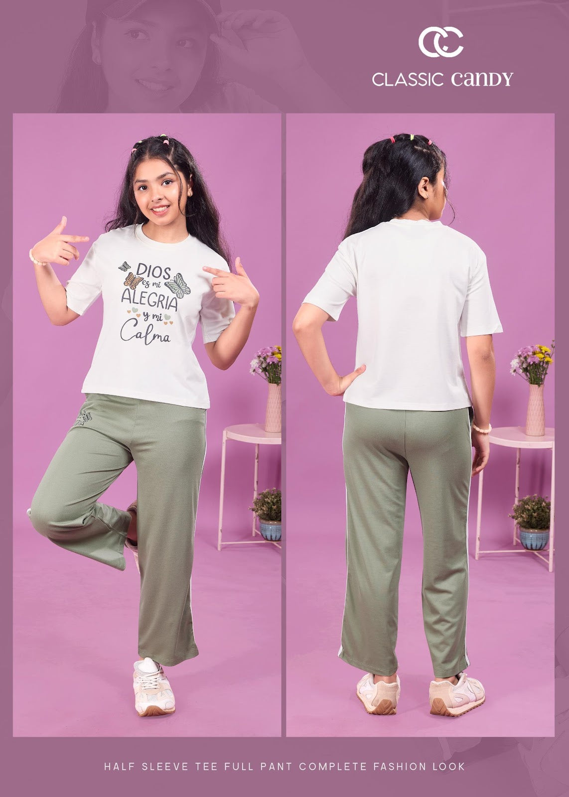 A933 Classic Candy Tencil Lycra Girls Pant Set Manufacturer Ahmedabad