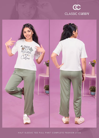 A933 Classic Candy Tencil Lycra Girls Pant Set Manufacturer Ahmedabad