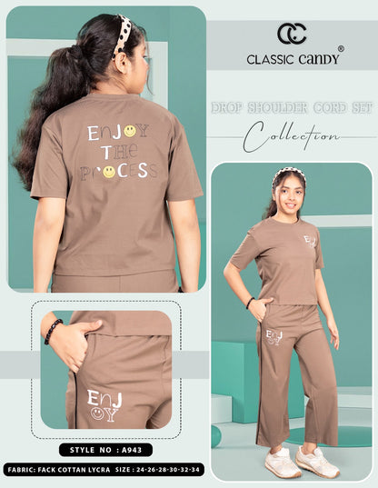 A943 Classic Candy Cotton Lycra Girls Pant Set Manufacturer India