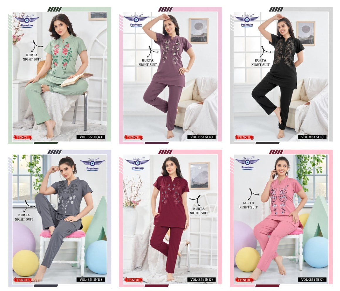 Vol 3515 K Grab It Tencil Kurta Night Suits Supplier India