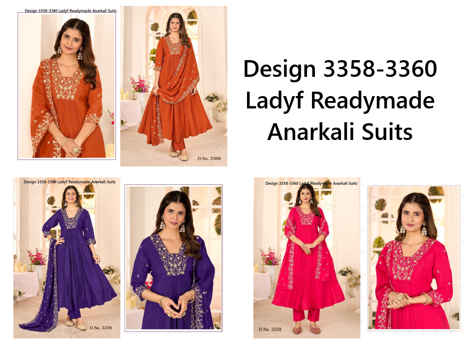 Design 3358-3360 Ladyf Chanderi Readymade Anarkali Suits Manufacturer India