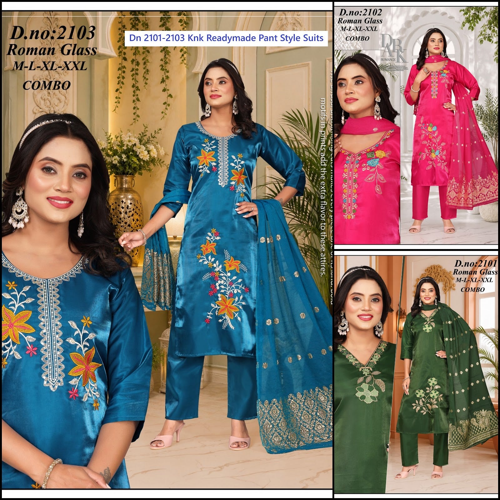 Dn 2101-2103 Knk Roman Readymade Pant Style Suits Supplier Gujarat