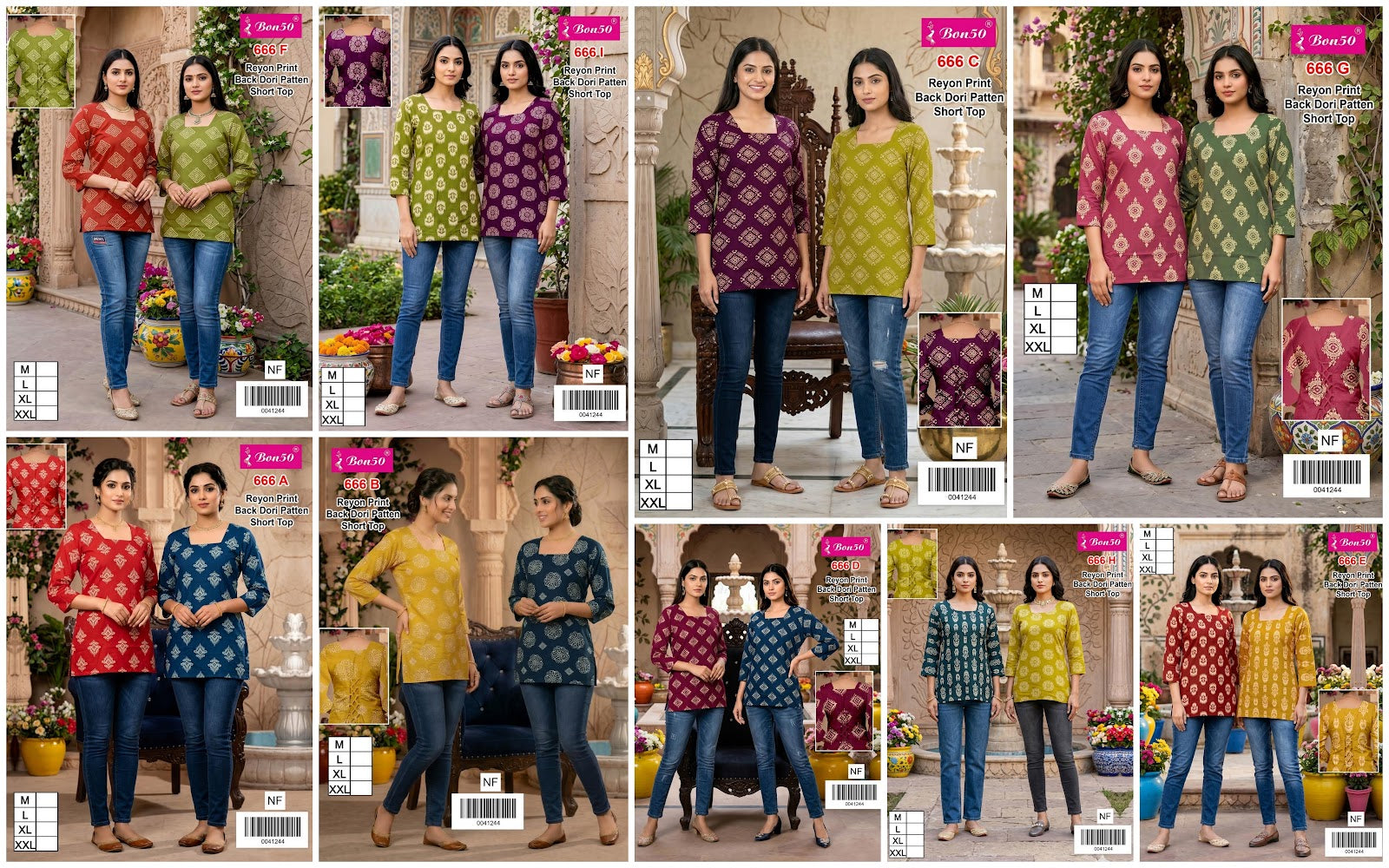 Design 666 Bon50 Reyon Short Kurtis Manufacturer India
