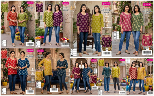 Design 666 Bon50 Reyon Short Kurtis Manufacturer India