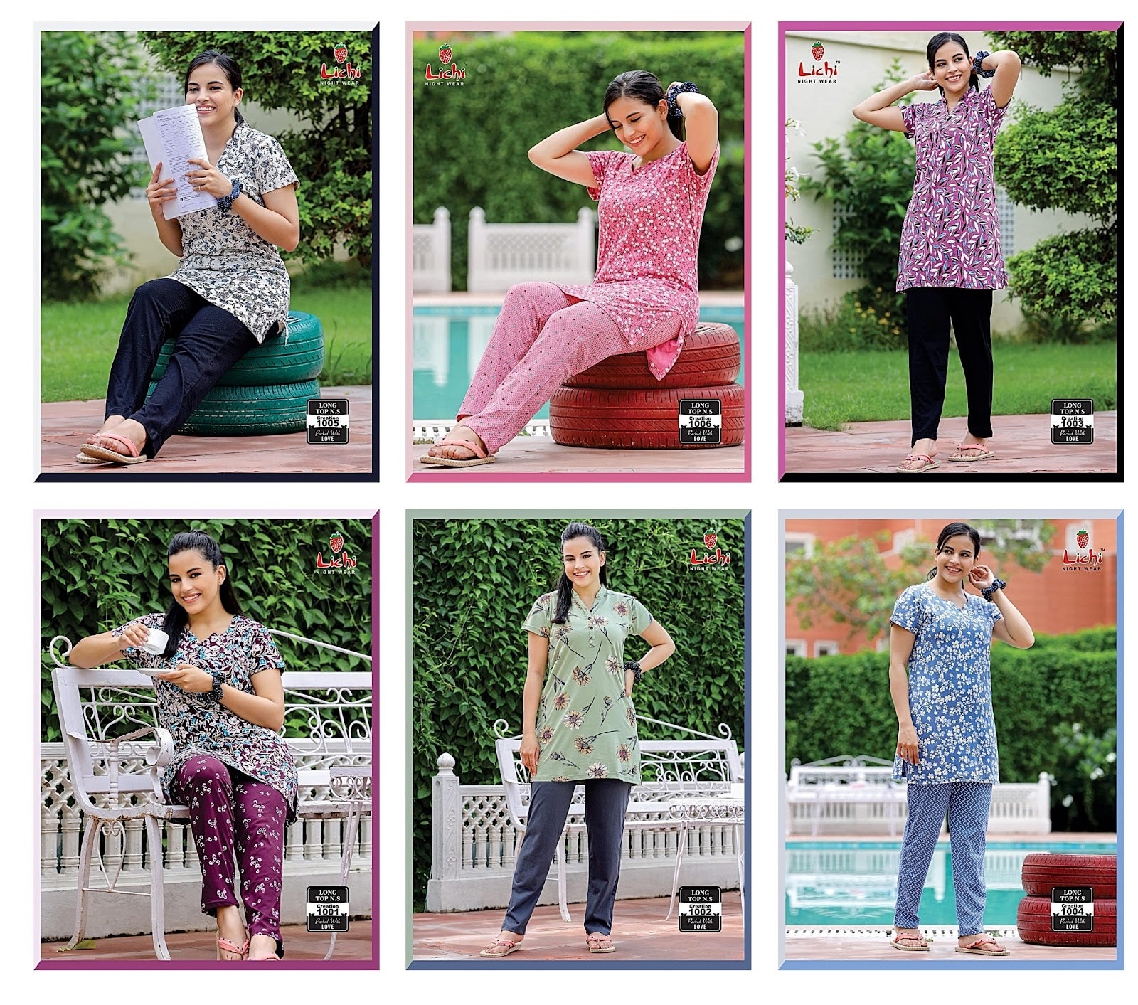 1001-1006 Lichi Hosiery Cotton Kurta Night Suits Wholesaler Gujarat