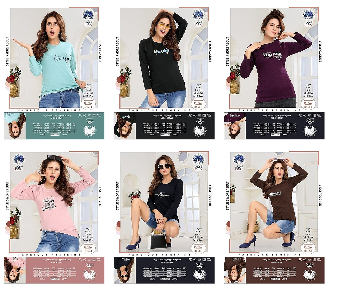 1003-I Pink Hosiery Women Tshirt Exporter Gujarat