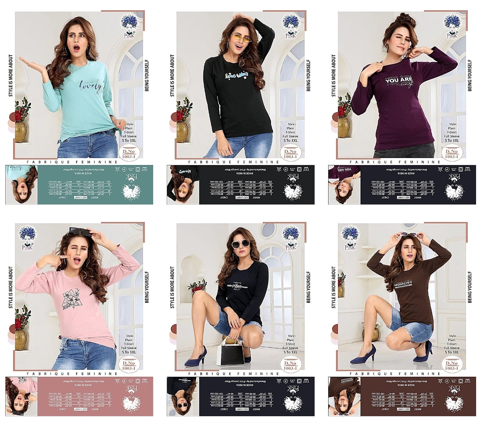 1003-I Pink Hosiery Women Tshirt Exporter Gujarat