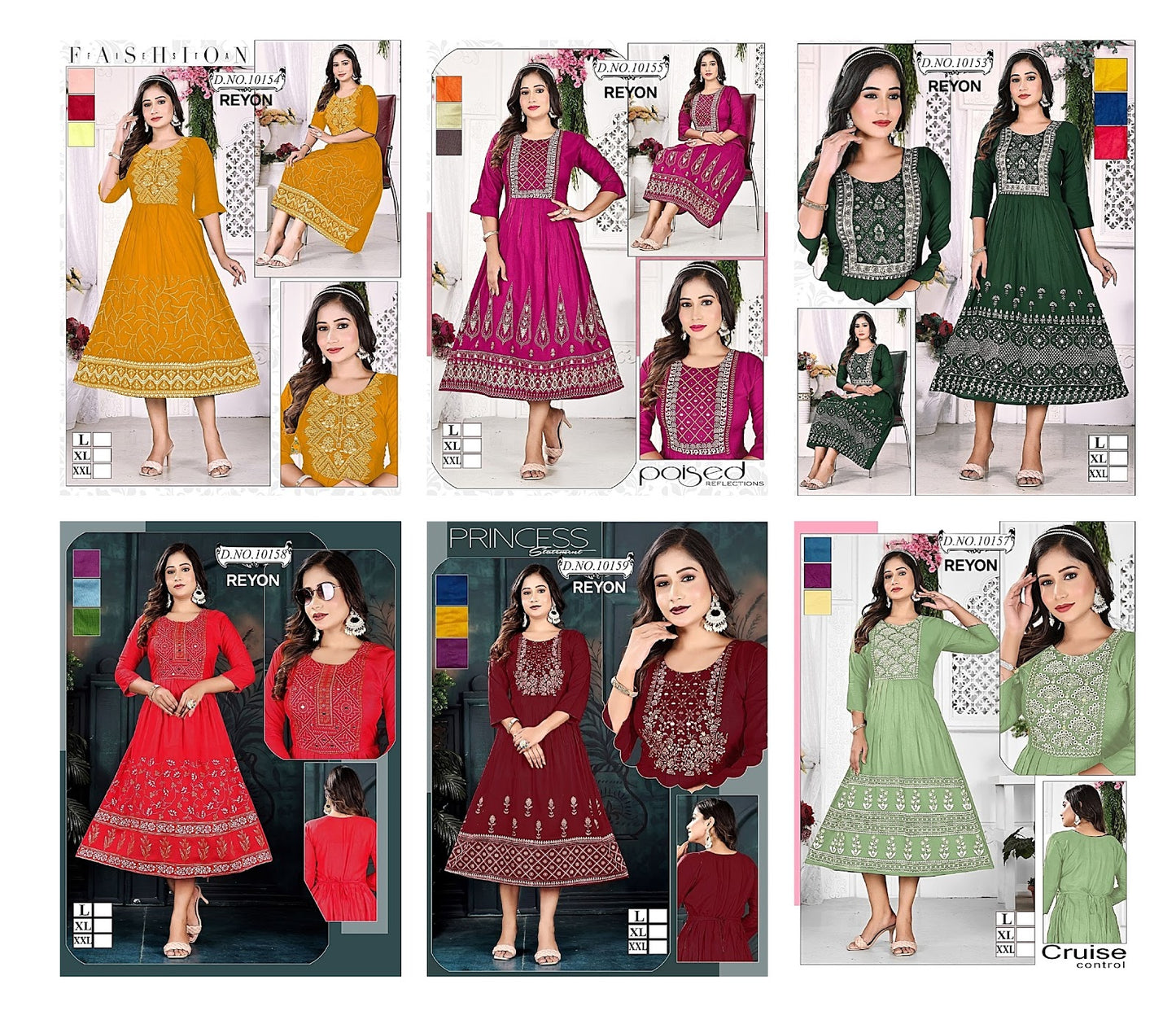 10153-10159 Mmc Reyon Anarkali Kurtis Manufacturer India