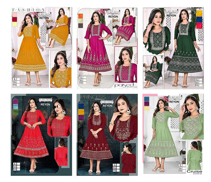 10153-10159 Mmc Reyon Anarkali Kurtis Manufacturer India