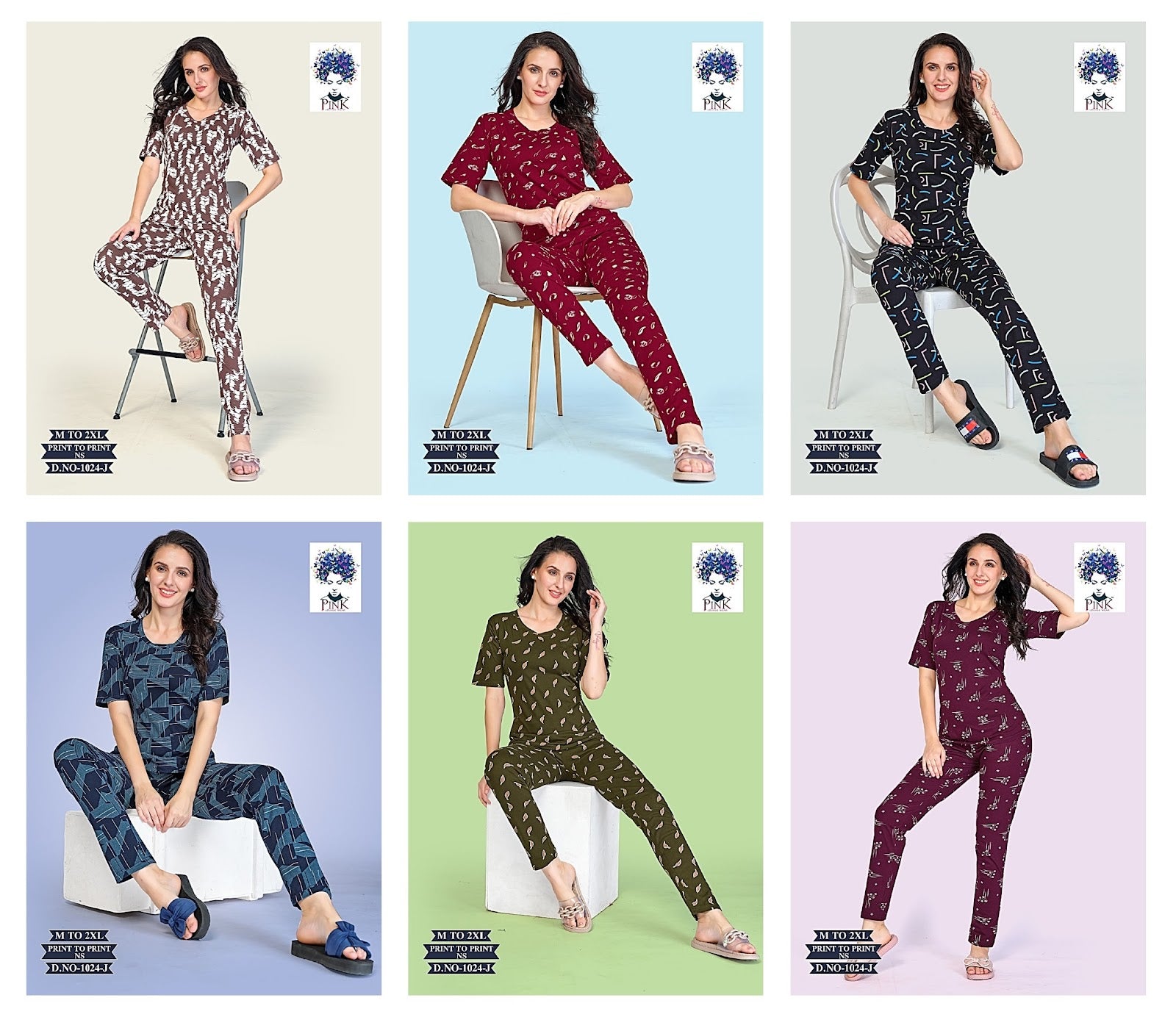 1024-J Pink Hosiery Cotton Pyjama Night Suits Manufacturer India