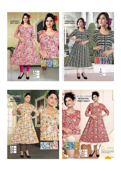 10340-10343 Mmc Rayon Foil Anarkali Kurtis Supplier Gujarat