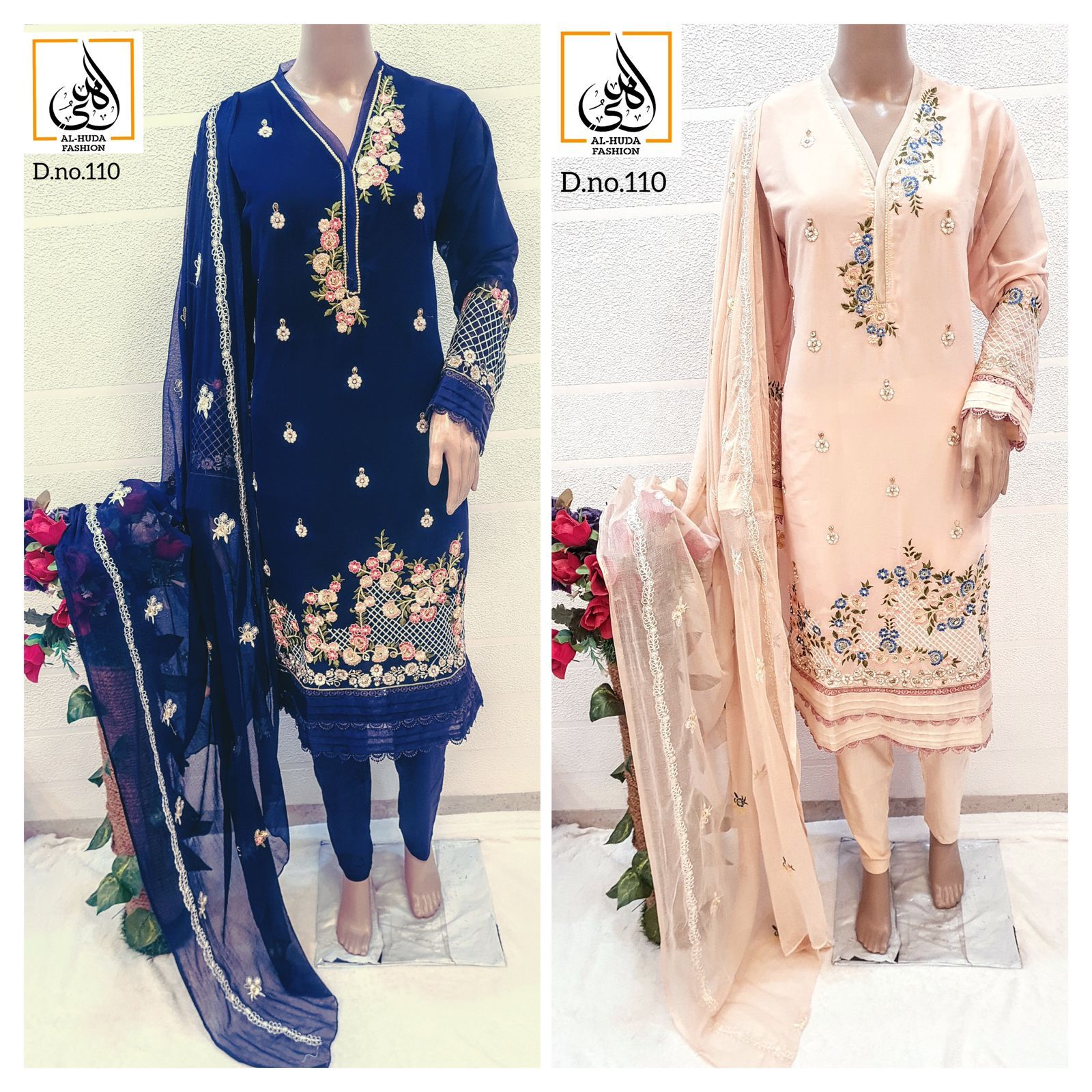 110 Al Huda Fashion Georgette Pakistani Readymade Suits Supplier Gujarat