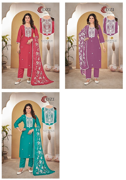 1143-1145 Dzi Roman Silk Readymade Pant Style Suits Wholesale