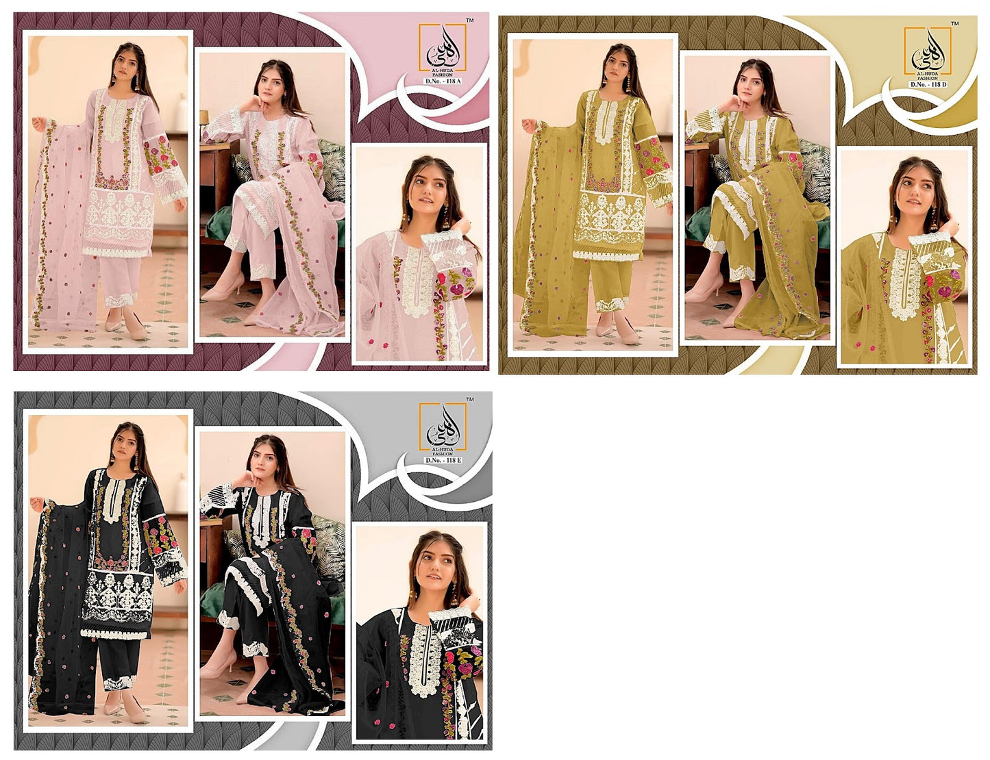 118 Ade Al Huda Fashion Organza Pakistani Readymade Suits Exporter India