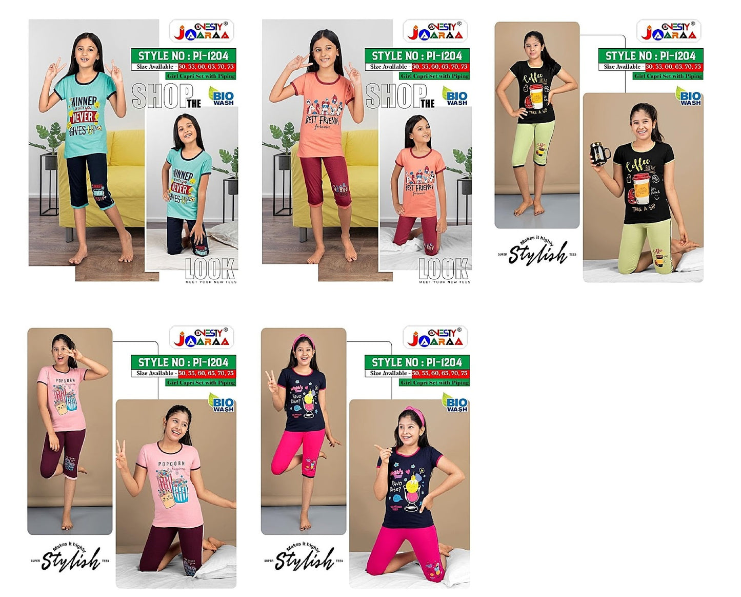 1204 Onesty Cotton Girls Capri Night Suits Wholesale Price