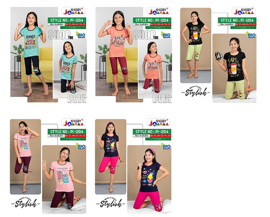 1204 Onesty Cotton Girls Capri Night Suits Wholesale Price