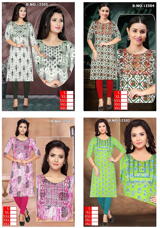 12502-12505 Vkh Reyon Knee Length Kurtis Wholesale Price