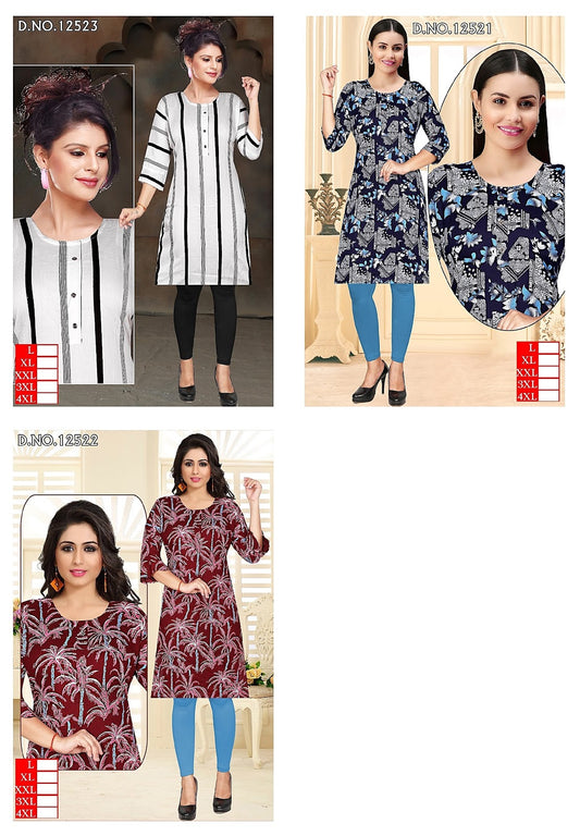 12521-12523 Vkh Reyon Knee Length Kurtis Manufacturer India