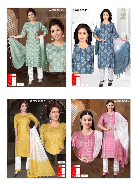 12687-12690 Vkh Rayon Readymade Pant Style Suits Exporter Ahmedabad