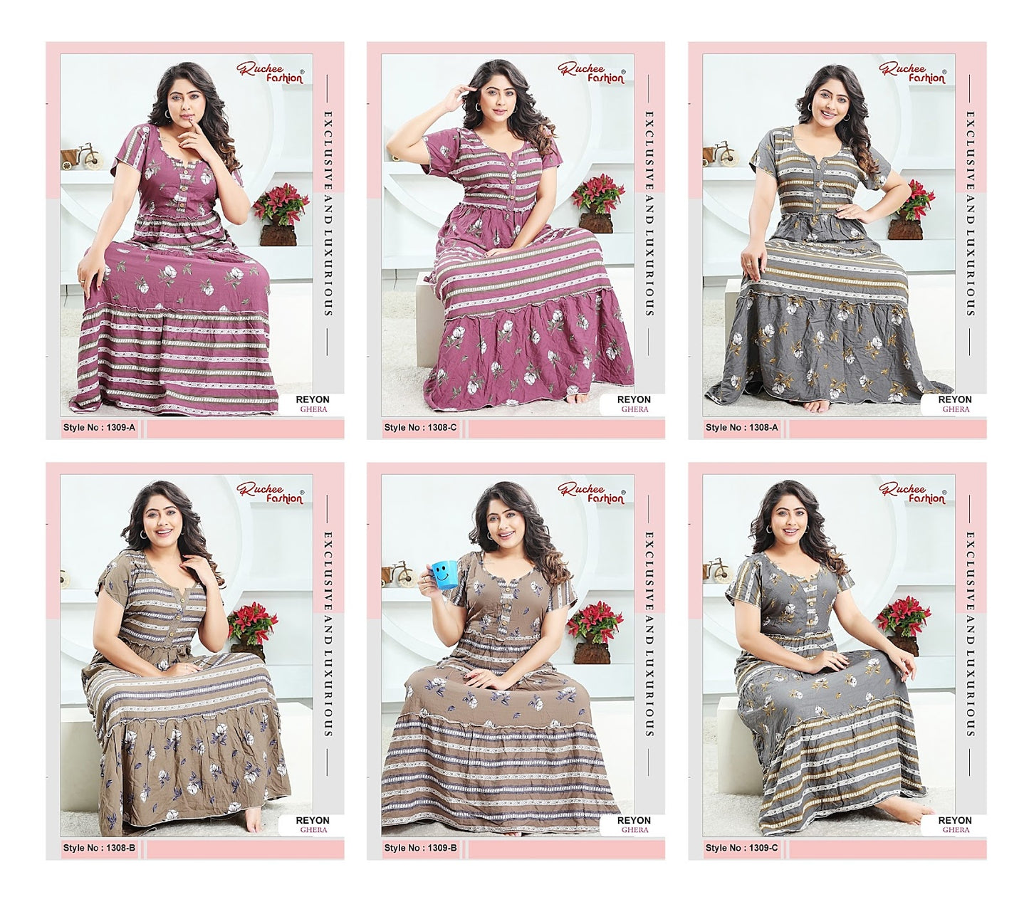 1308-1309 Rayon Ruchee Fashion Night Gowns Wholesale