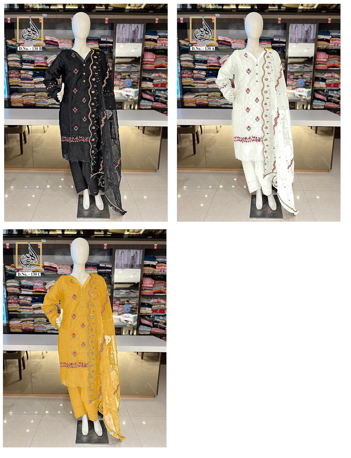 130 Al Huda Fashion Pure Cotton Pakistani Readymade Suits Exporter Gujarat