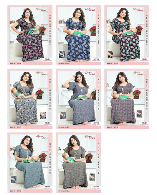 1312-1313 Rayon Ruchee Fashion Feeding Night Gown Exporter Gujarat
