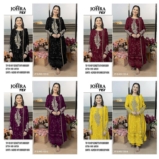 133 Colours Johra Tex Fox Georgette Pakistani Salwar Suits Manufacturer Gujarat