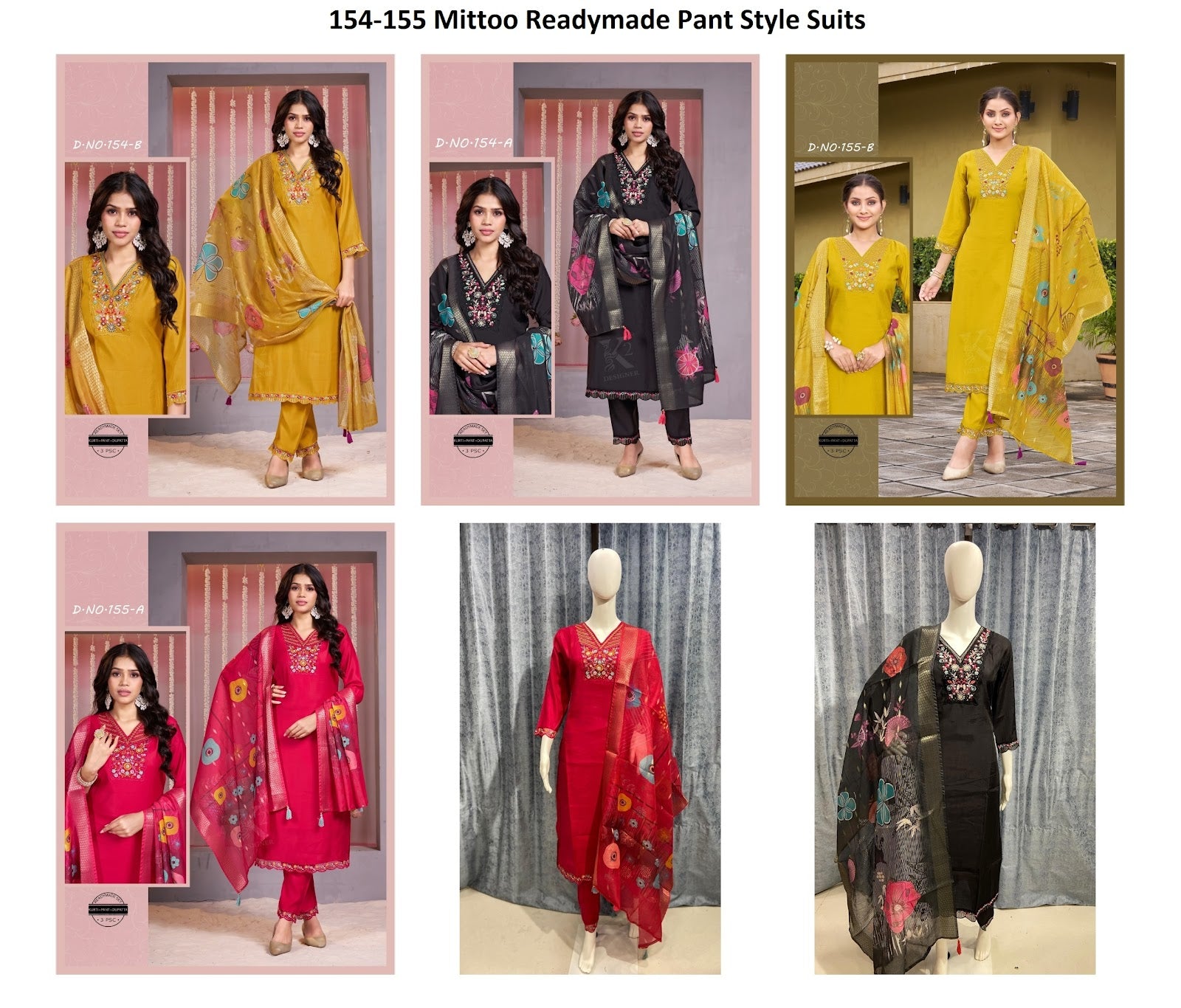 154-155 Mittoo Roman Silk Readymade Pant Style Suits Wholesaler India