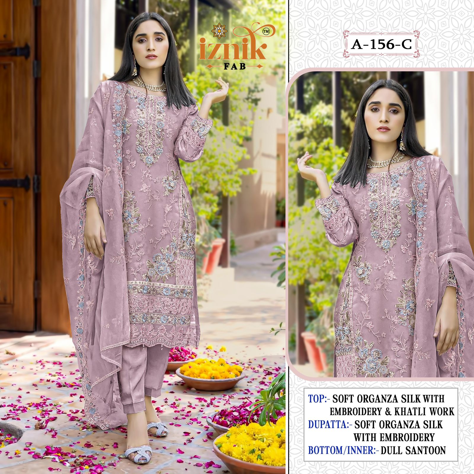A 156 Iznik Organza Pakistani Salwar Suits Wholesaler India