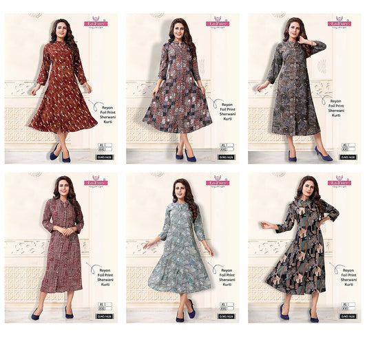1628- Sherwani La Fairy Reyon A-Line Kurti Supplier India