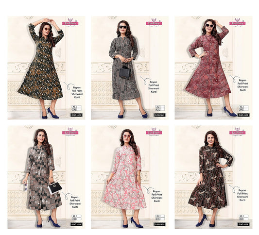 1629- Sherwani La Fairy Reyon A-Line Kurti Exporter India