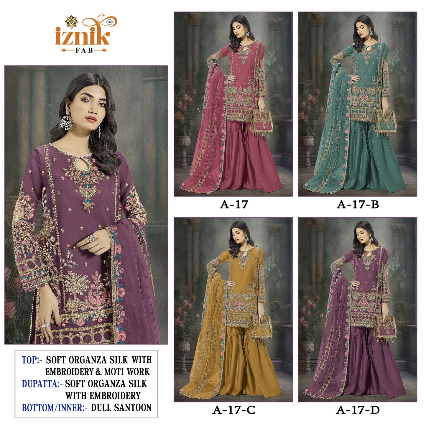 A 17 Iznik Organza Pakistani Salwar Suits Manufacturer India