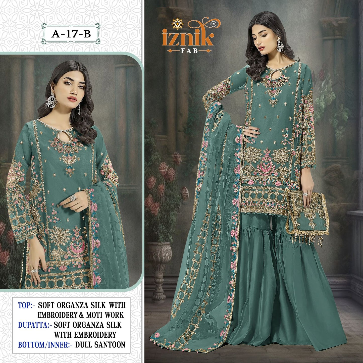 A 17 Iznik Organza Pakistani Salwar Suits Manufacturer India