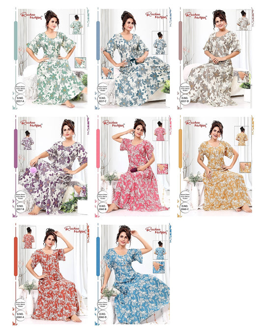 2057-2060 Ruchee Fashion Reyon Night Gowns Manufacturer Gujarat