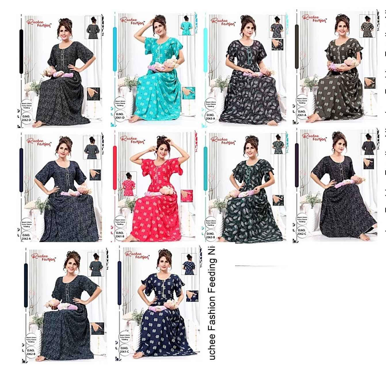 2061-2063 Ruchee Fashion Reyon Feeding Night Gown Supplier Gujarat
