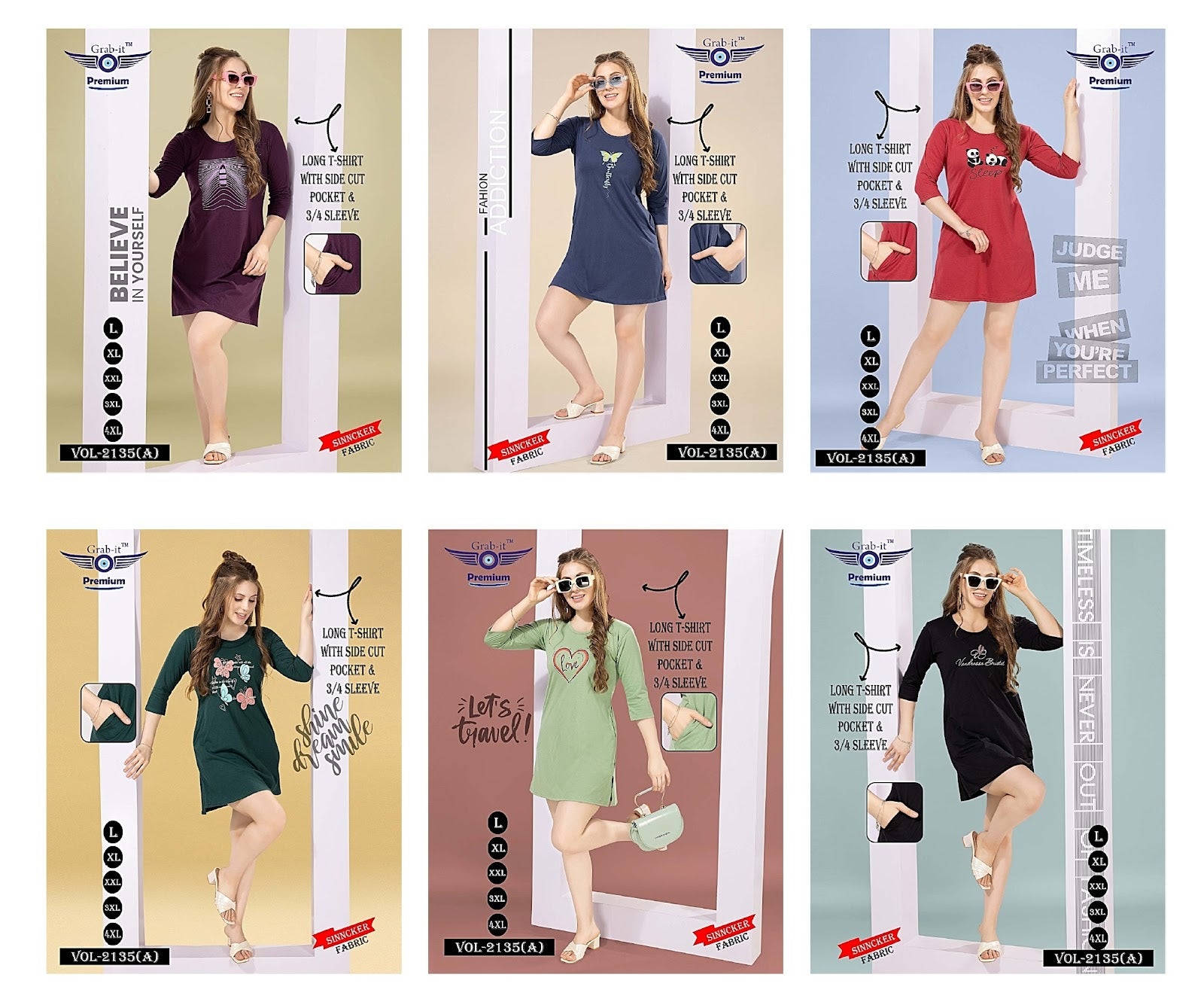 2135 A Grab It Sinker Women Long Tshirt Wholesaler India