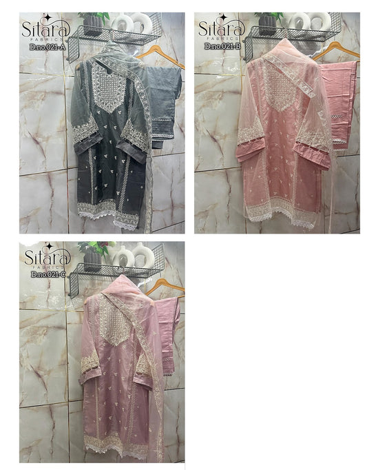 21 Sitara Fabrics Organza Pakistani Readymade Suits Wholesale Rate
