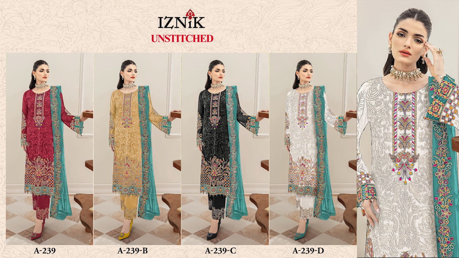 A 239 Iznik Organza Pakistani Salwar Suits Manufacturer Ahmedabad