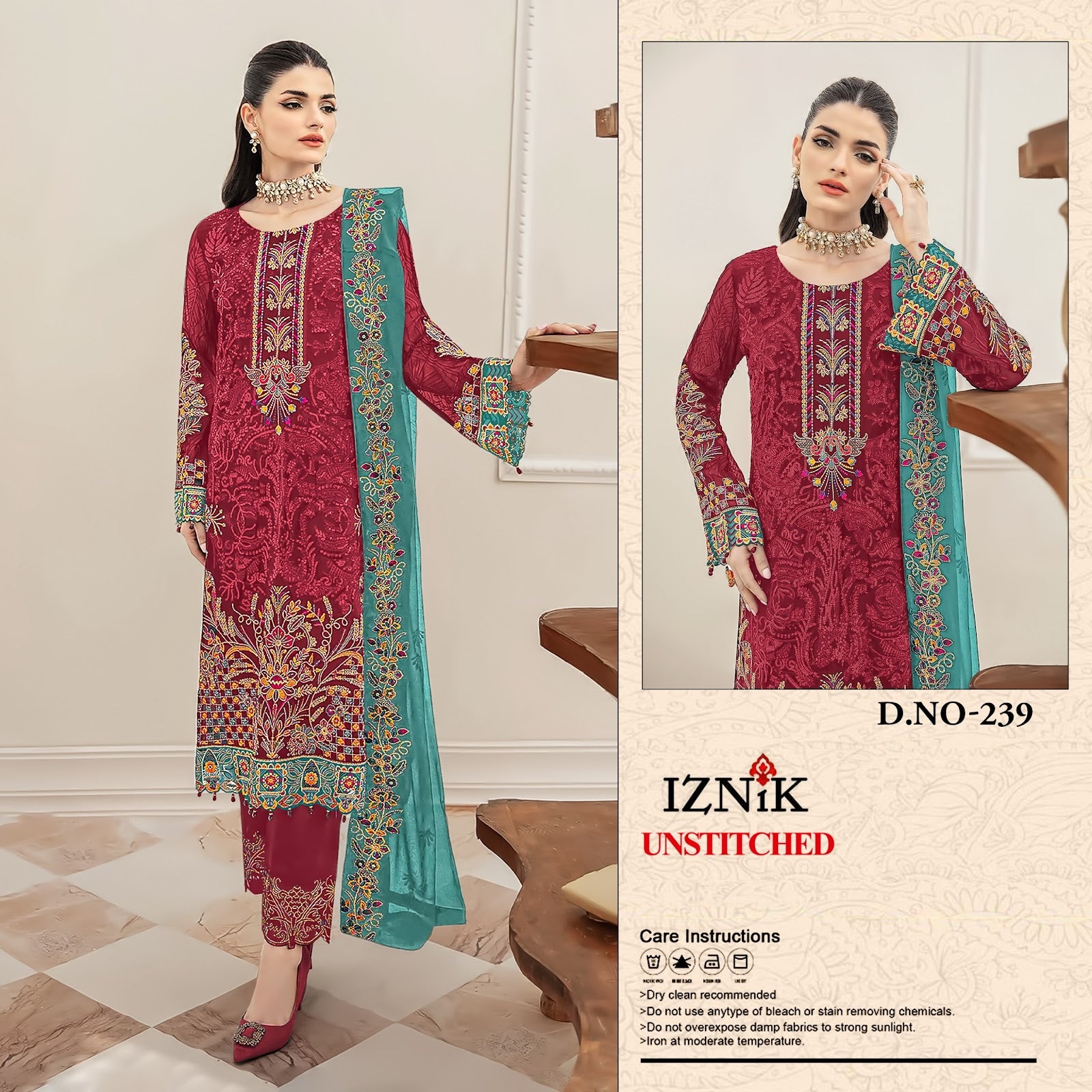 A 239 Iznik Organza Pakistani Salwar Suits Manufacturer Ahmedabad