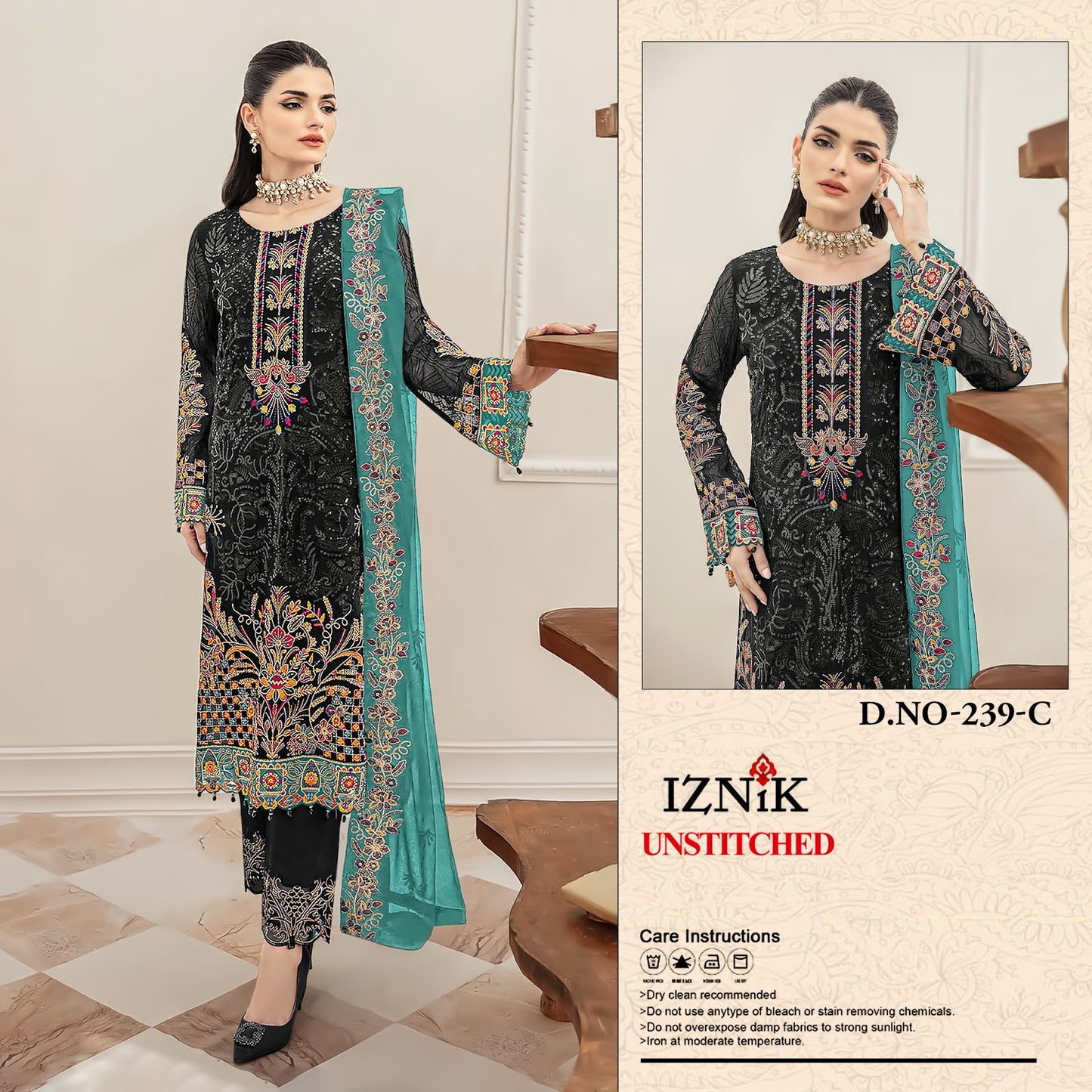A 239 Iznik Organza Pakistani Salwar Suits Manufacturer Ahmedabad