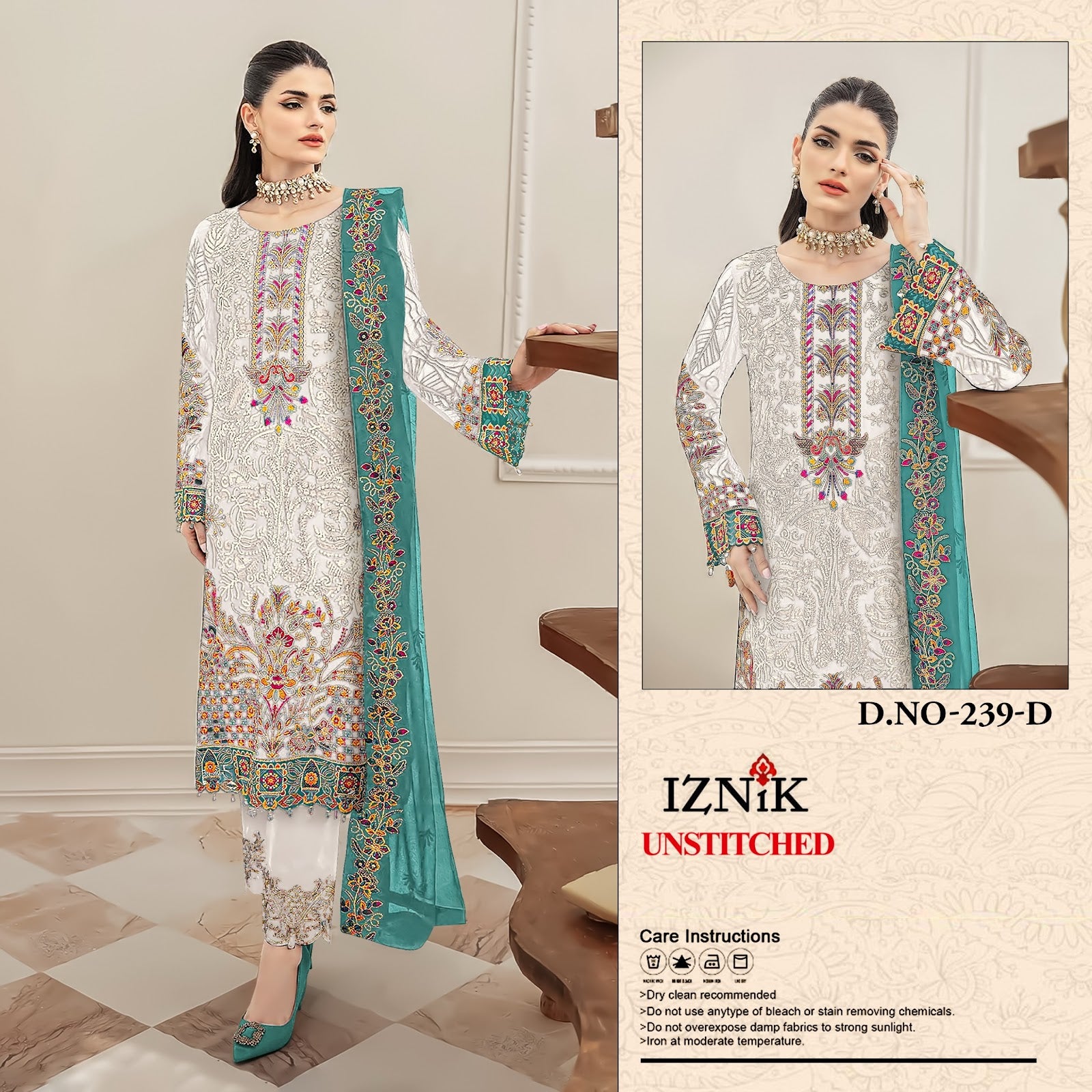 A 239 Iznik Organza Pakistani Salwar Suits Manufacturer Ahmedabad