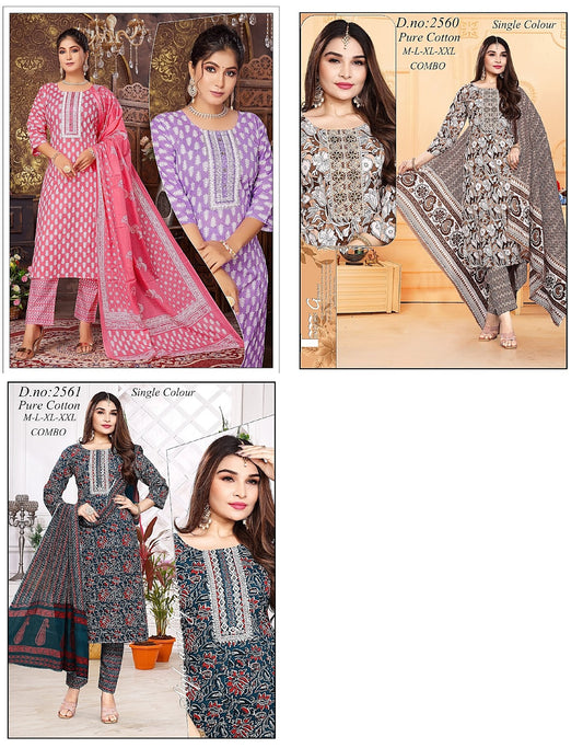 2560-2561 Chk Cotton Readymade Pant Style Suits Wholesale Price