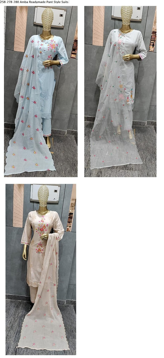 258-278-280 Amba Pure Cotton Readymade Pant Style Suits Wholesaler Ahmedabad