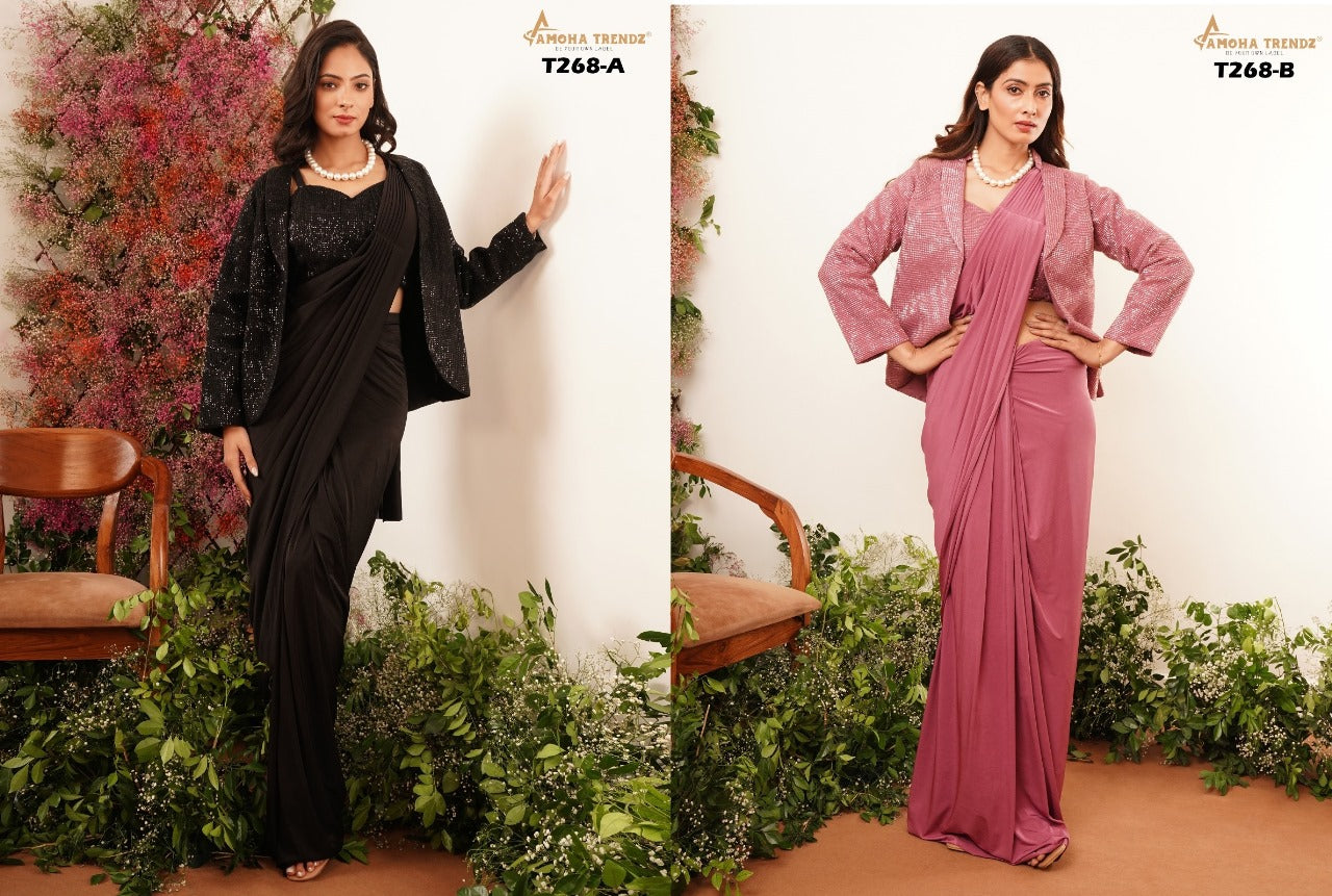 268 Lycra Amoha Imported Ready To Wear Saree Exporter Gujarat