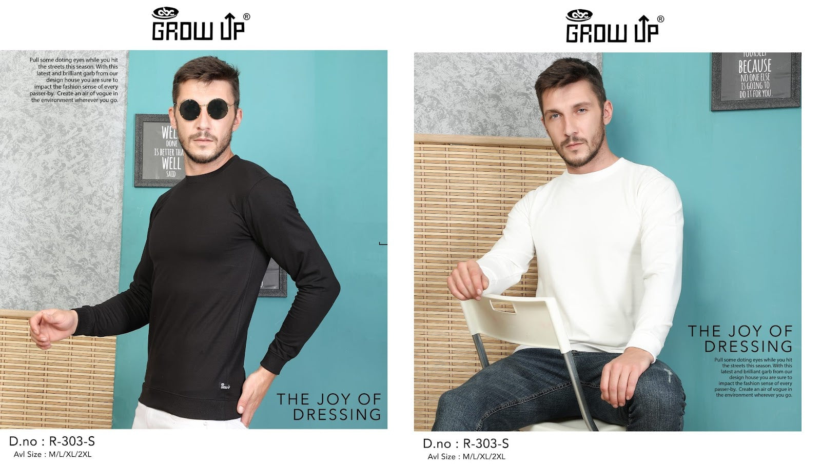 303-White/Black Growup Cotton Looper Mens Tshirts Wholesale