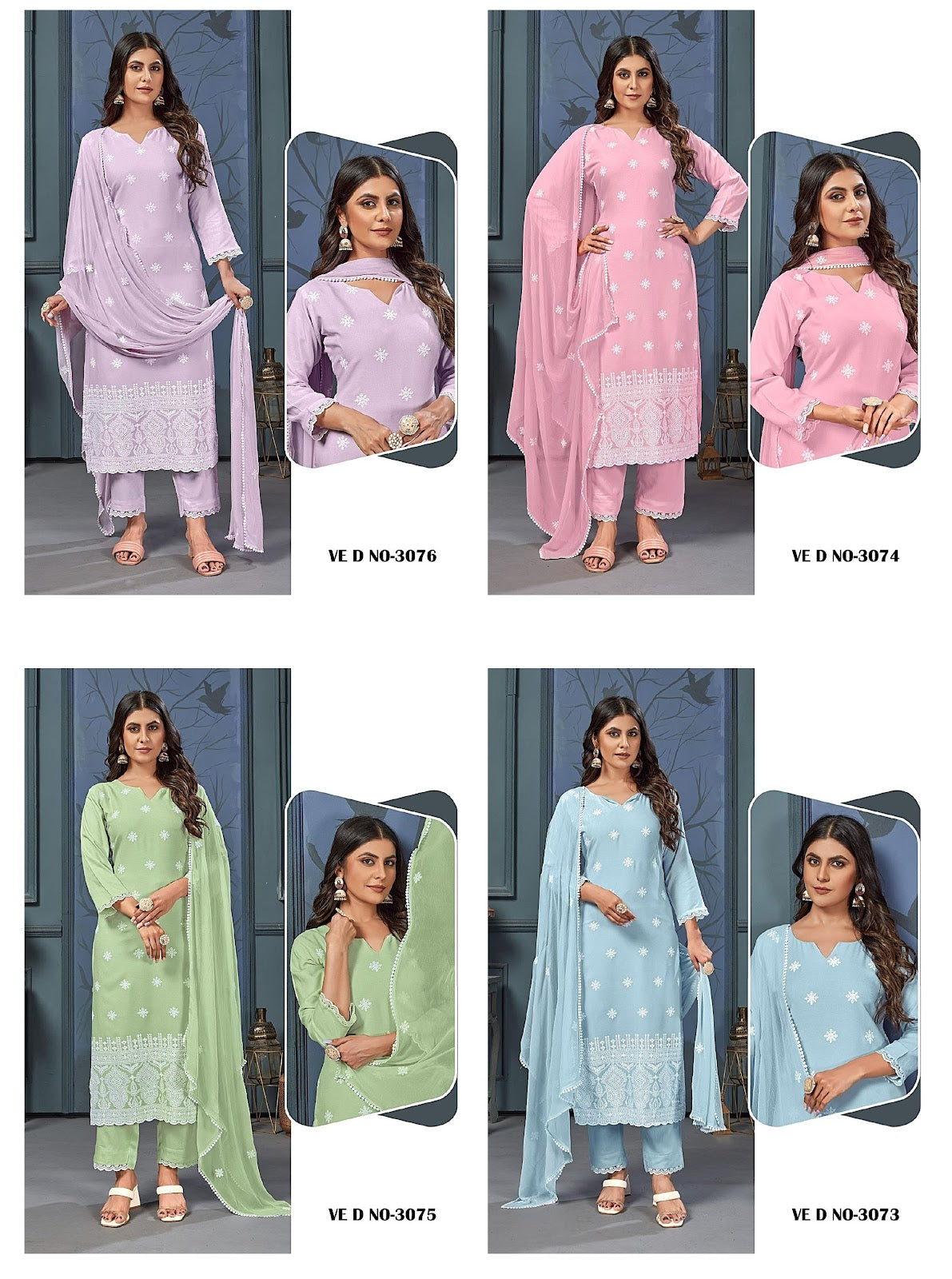 3073-3076 Ladies Flavour Heavy Rayon Readymade Pant Style Suits Manufacturer India