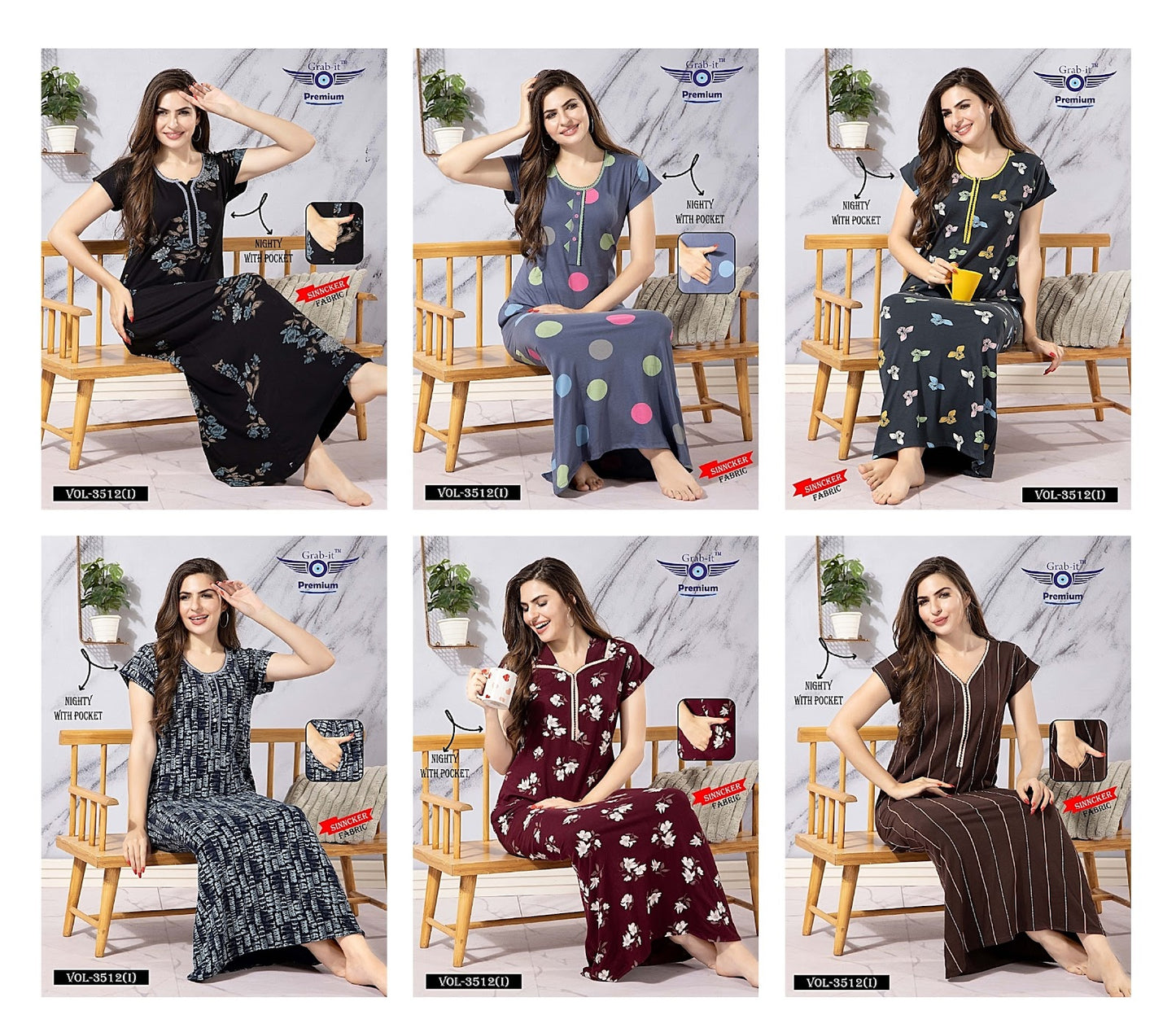 3512 I Grab It Sinker Night Gowns Wholesaler Ahmedabad