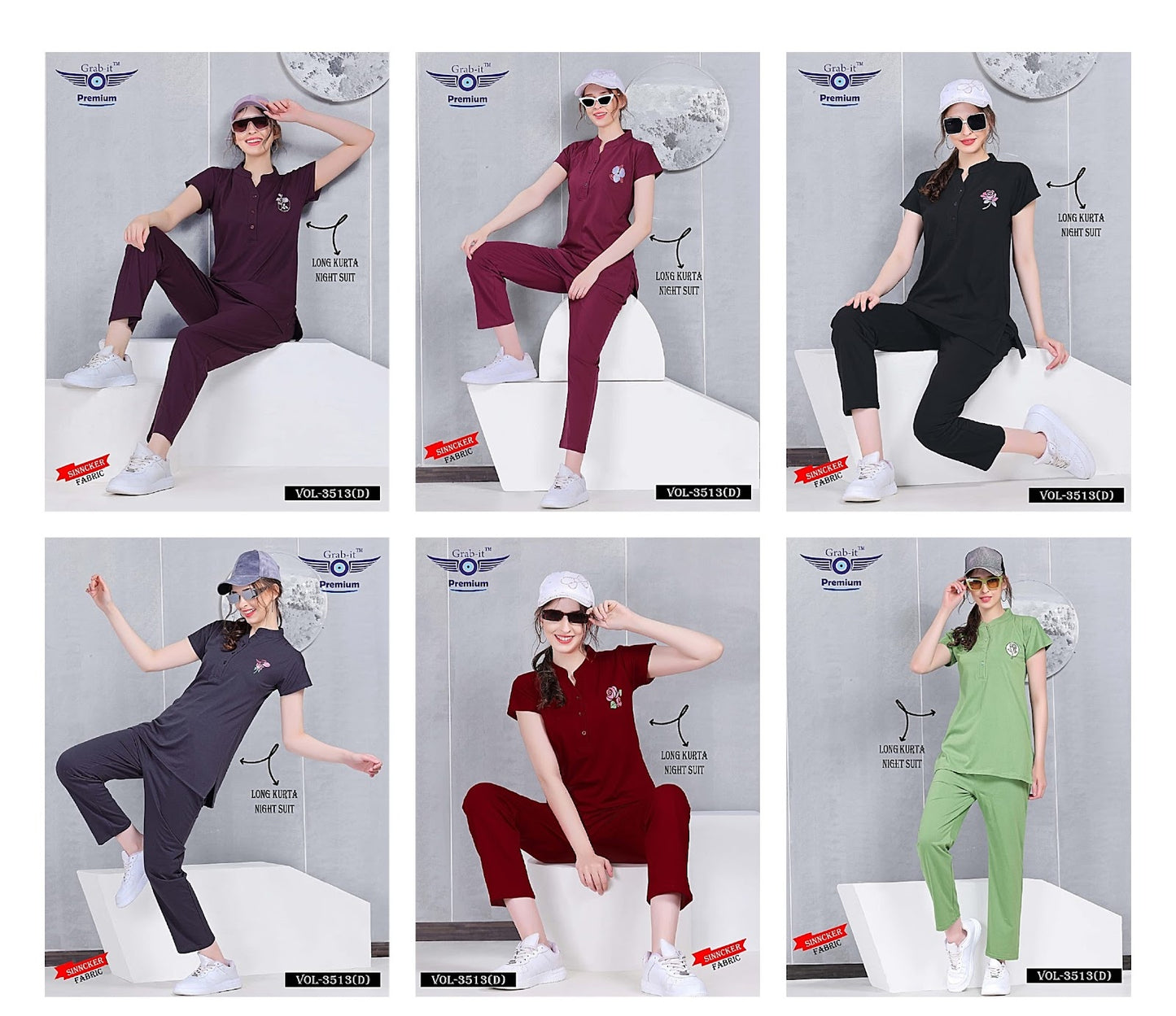 3513 D Grab It Sinker Kurta Night Suits Wholesale Price